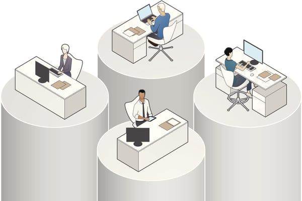 Illustration of the Silo Effect, where people in different business groups fail to share information with each other